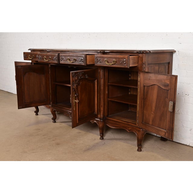 Karges Style French Provincial Louis XV Carved Walnut Sideboard Credenza For Sale In South Bend - Image 6 of 16