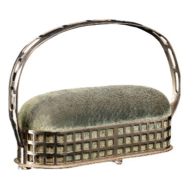Vienna Secession Nickel-Plated Metal and Velvet Pincushion in the style of Josef Hoffmann For Sale