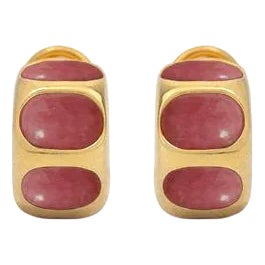 Rhodonite Huggies - 14kt Solid Gold, Set of 2 For Sale
