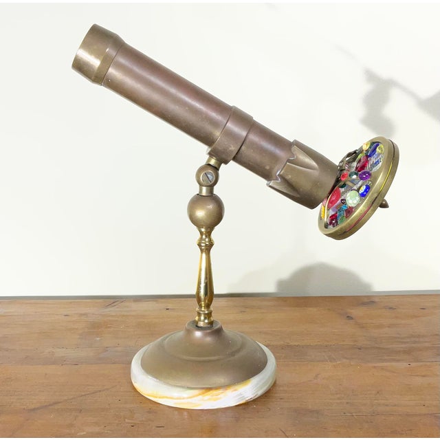 Exquisite Vintage Solid Brass & Onyx-Base Dual-Wheel Kaleidoscope For Sale - Image 4 of 14