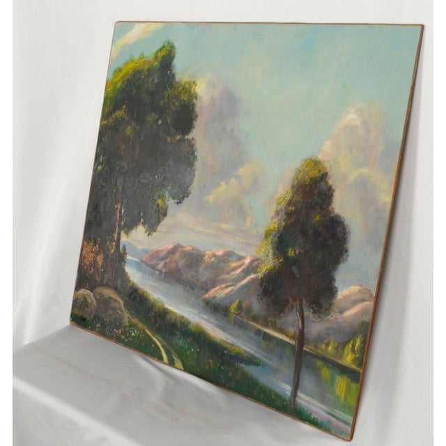 Gorgeous mid century landscape of High Sierras full of clouds and cool lake water. some impasto texture also. A well done...