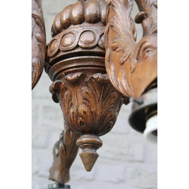 C1920's French Art Deco Carved Wood Sea Creature/ Dolphin 4 Fish Chandelier For Sale In Miami - Image 6 of 10
