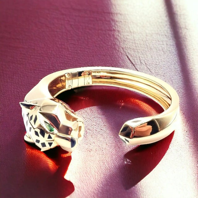 Cartier Panther Panthere Tavorite Onyx Yellow Gold Size 16 Bangle Bracelet For Sale - Image 11 of 13