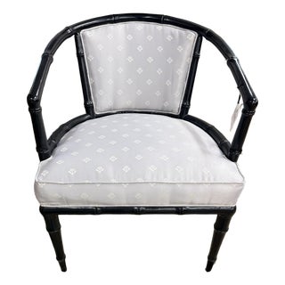 Vintage Chinoiserie Faux Bamboo Black Lacquered Arm Chair For Sale