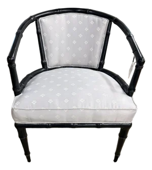Vintage Chinoiserie Faux Bamboo Black Lacquered Arm Chair