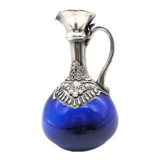 Vintage Israeli Blown Glass & Sterling Silver Carafe Pitcher For Sale