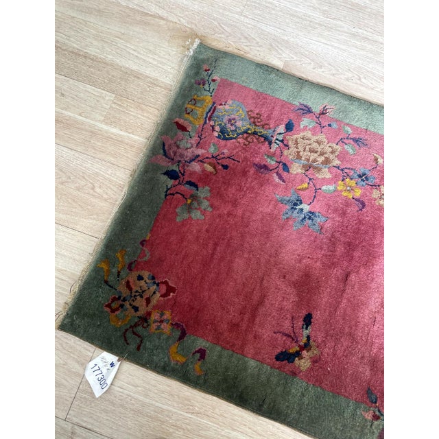 Textile Antique 1920s Chinese Art Deco Scatter Rug 3.1' X 5' (94cm X 152cm) For Sale - Image 7 of 7