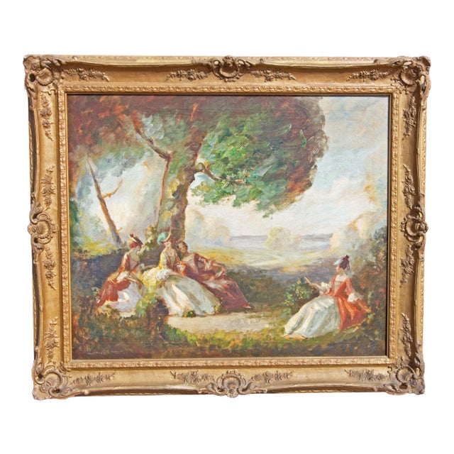 Mid 20th Century French Impressionist Style Garden Scene Oil Painting, Framed For Sale