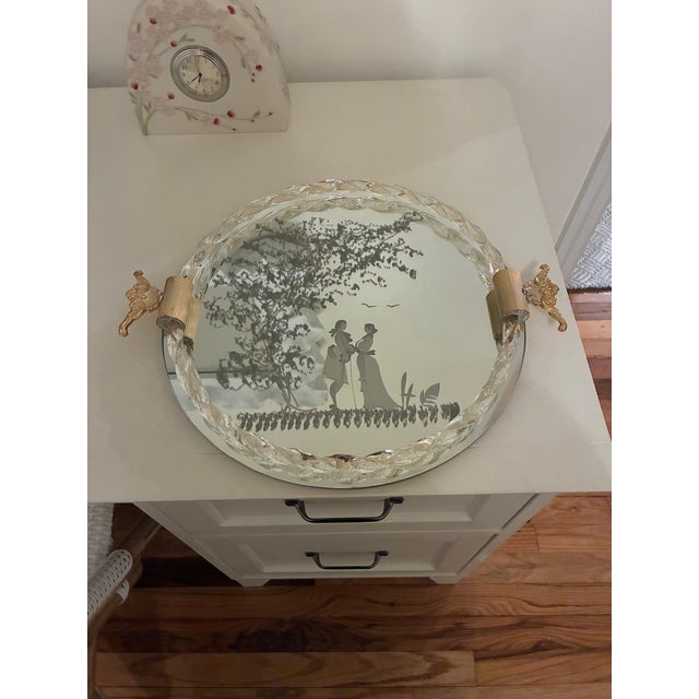 Traditional Vintage Ercole Barovier Venetian Murano Glass Mirror Tray For Sale - Image 3 of 6