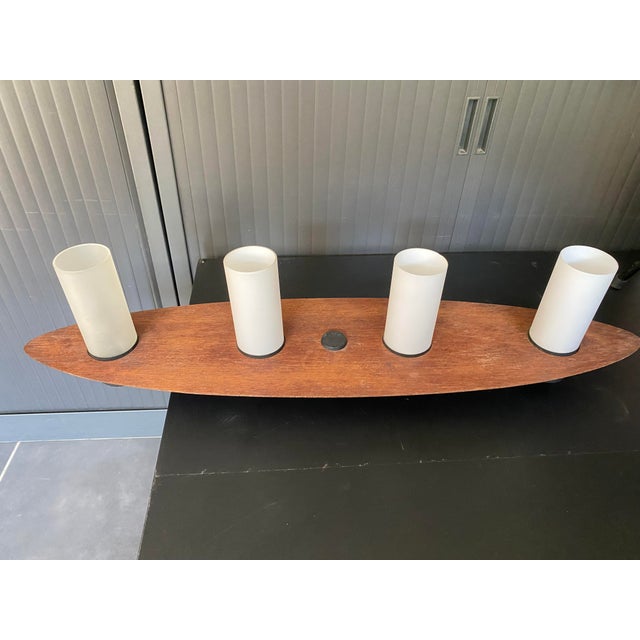 Vintage Scandinavian Surf Teak and Frosted Glass Ceiling Lamp in the style of Goffredo Reggiani, 1970s For Sale - Image 3 of 17