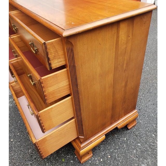 Brown A Mid-Century Refinished Chippendale 8-Drawer Light Wild Cherry Double Dresser For Sale - Image 8 of 13