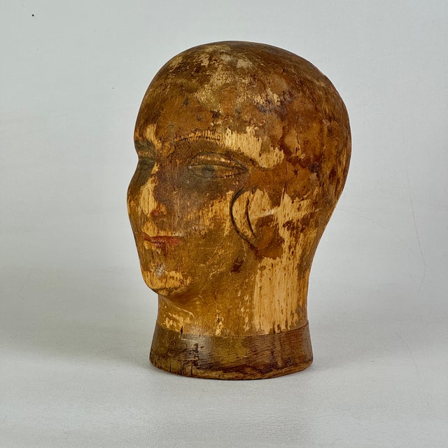 French Vintage French Milliners Winking Cork Mannequin Head Bust, Painted With Red Lips For Sale - Image 3 of 11