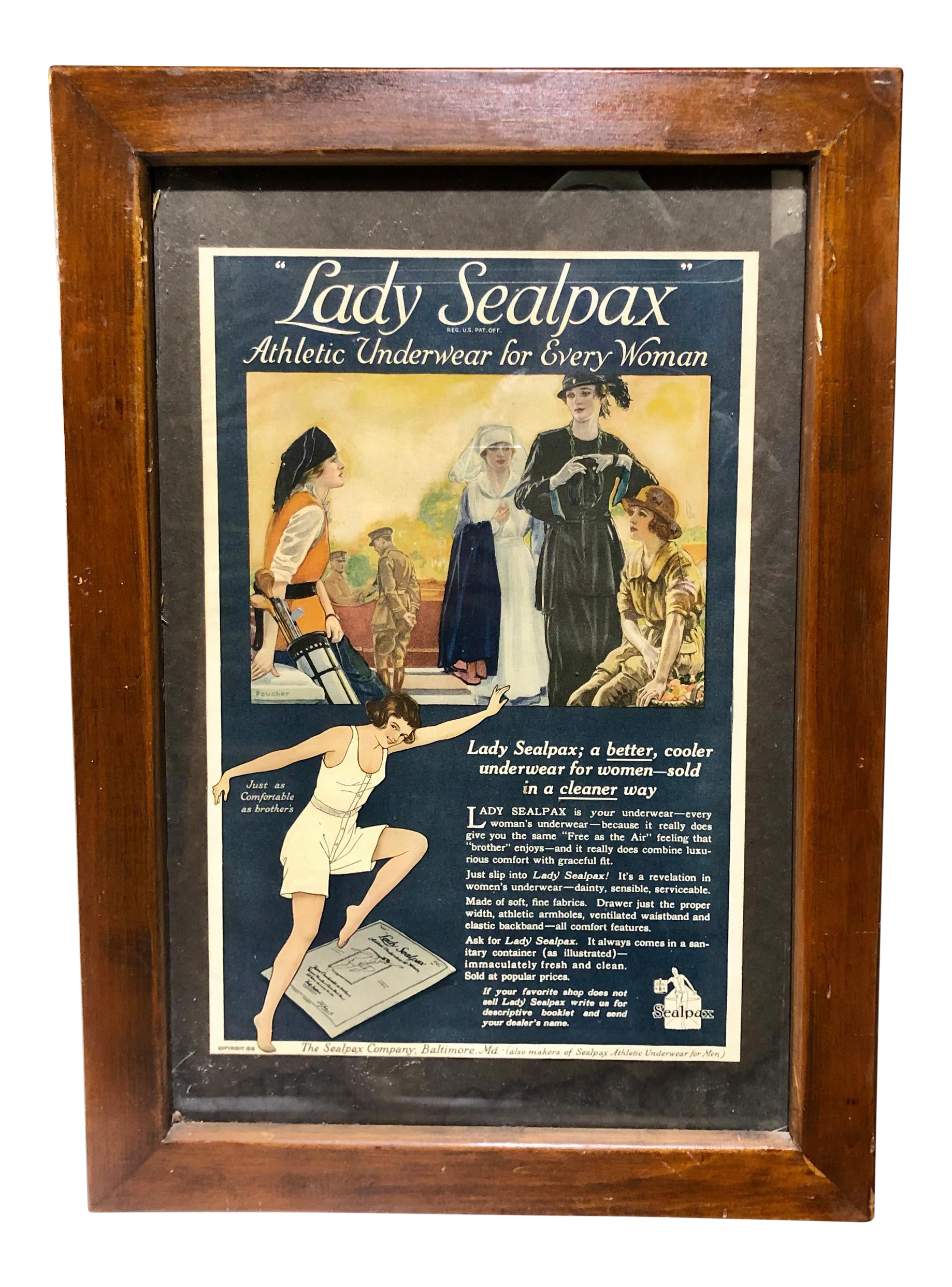 USA広告入シューホーン／1910s antique／アメリカ／Princess 1910s Lady Sealpax Underwear Framed Full Page Advertising