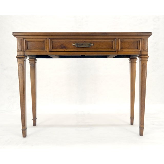 Wood Very Fine Burl Wood Compact One Drawer Tapered Legs 36" Wide Console Table MINT For Sale - Image 7 of 17