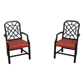 Pair of Kindel Black & Gold Chinese Chippendale Armchairs For Sale