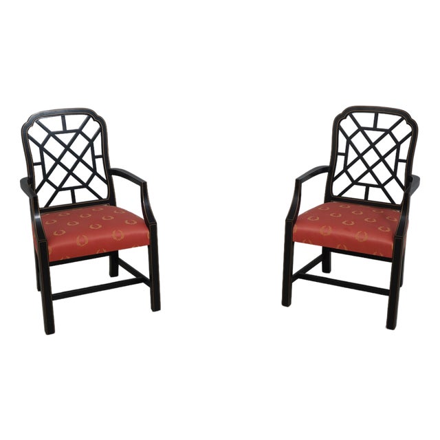 Pair of Kindel Black & Gold Chinese Chippendale Armchairs For Sale