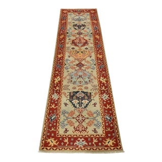 Kazak Runner 2’9” X 9’4” Gray Wool Tribal Hand-Knotted Oriental Rug For Sale