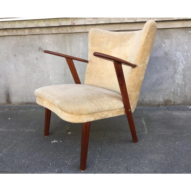 Slagelse Møbelværk Velvet & Teak Armchair from Slagelse Møbelværk, 1950s For Sale - Image 4 of 10