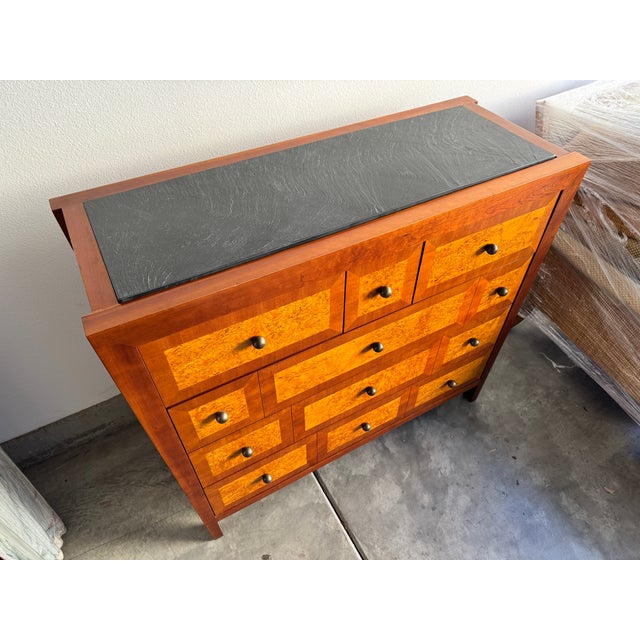 Vintage Baker Furniture Burl and Mahogany Chest With Slate Top – Postmodern / Art Deco Influence For Sale In Los Angeles - Image 6 of 10