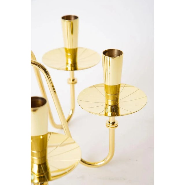 Tommi Parzinger Vintage Tommi Parzinger for Dorlyn Brass 3 Arm Modernist Candlestick Polished, 1950's For Sale - Image 4 of 10