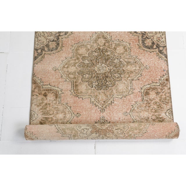 Mid 20th Century Muted Pink Turkish Runner Rug For Sale - Image 6 of 10