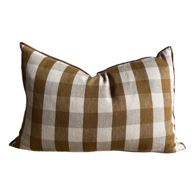 French Linen Lumbar – Vichy Havane For Sale