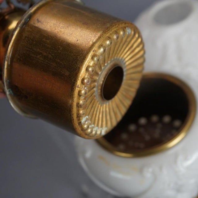 Antique Blanc De Chine Brass & Bronze Cupid Oil Lamp With Blown Out Glass C1900 For Sale - Image 11 of 12
