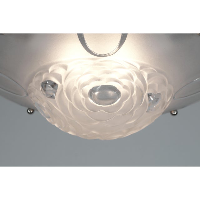 Silver French Art Deco Pendant Light by Degue 1930 France For Sale - Image 8 of 11