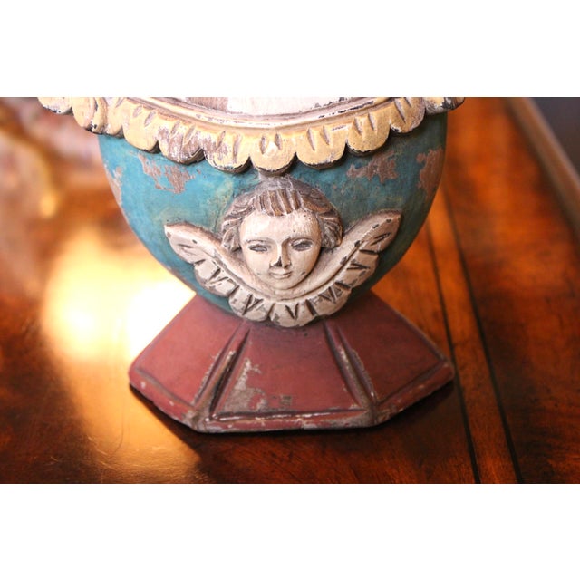 Blue Antique VTG Hand Carved Wooden Santo, Spanish Colonial Folk Art, 17.5" Tall For Sale - Image 8 of 9