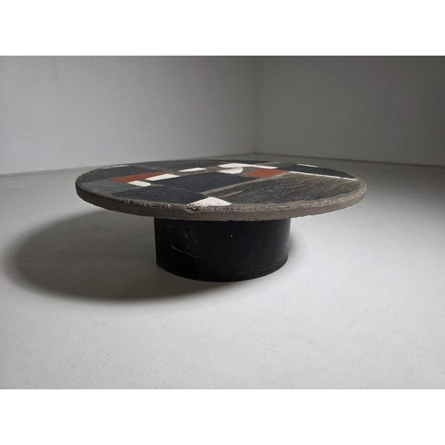 Exceptional early edition Paul Kingma round coffee table with an unusual color palette. The composition combines deep...