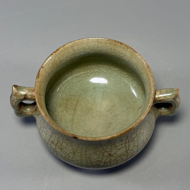 Chinese Vintage‑Style Chinese Longquan Celadon Crackled Censer With Double Handles For Sale - Image 3 of 7