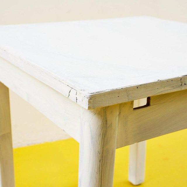 Contemporary Minimalist White Wooden Table For Sale - Image 3 of 6