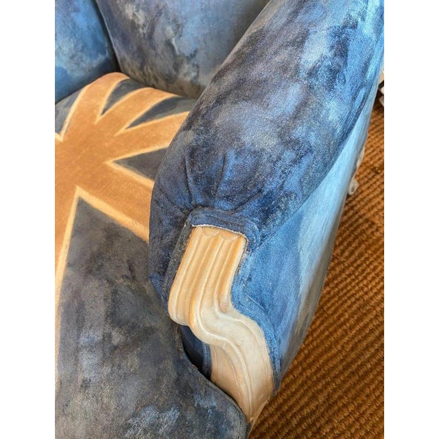 Union Jack Lounge Chair with Carved Frame and Custom Painted Velvet For Sale - Image 12 of 17