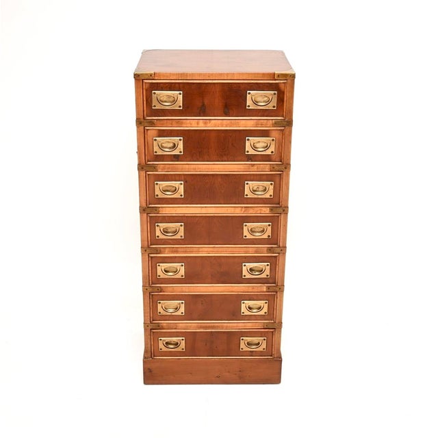 A smart and very well made antique yew wood military campaign style chest of drawers. This was made in England, it dates...