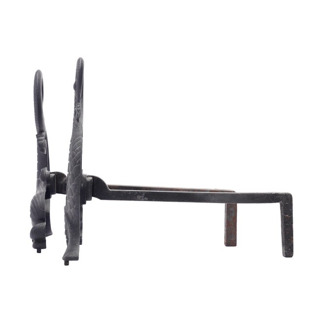 Rococo Pair of Bradley & Hubbard Cast Iron Dolphin Form Andirons, C. 1900 For Sale - Image 3 of 10