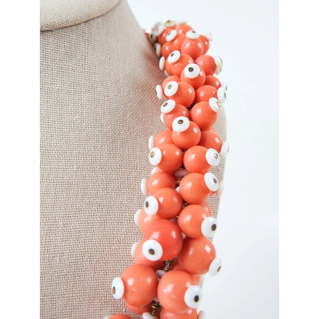 Vintage Handmade Salmon & White Beaded Statement Necklace For Sale In Seattle - Image 6 of 6