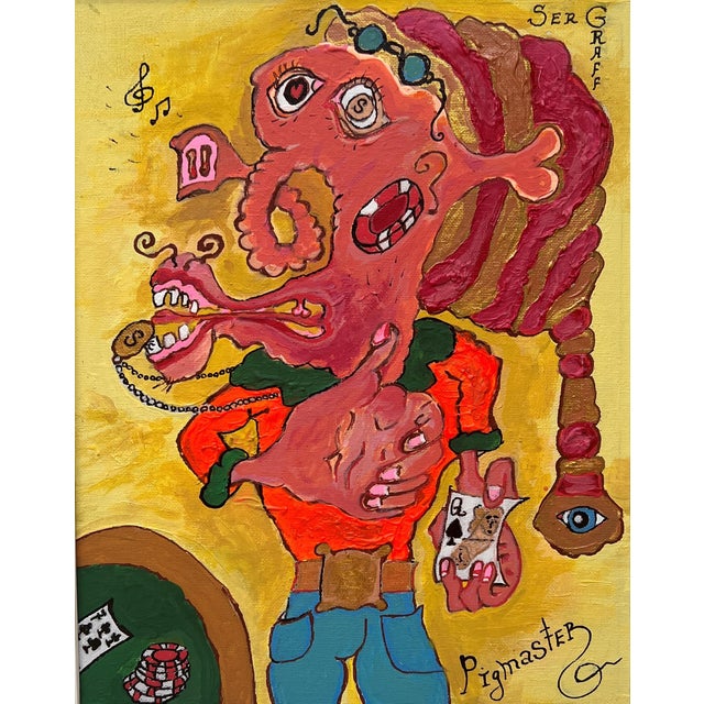 Abstract Expressionism Original Serg Graff "PigMaster" – Unique Surreal Naïve Fantasy Acrylic Artwork For Sale - Image 3 of 11