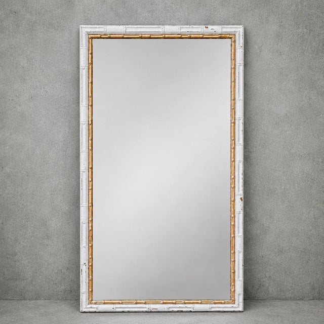 Mid-Century White and Gilt Faux Bamboo Floor Mirror For Sale - Image 9 of 9