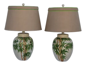 Glazed Ceramic Palm Tree Lamps - A Pair