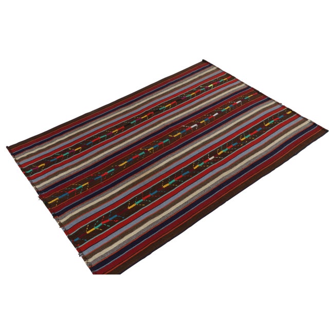 Traditional 1950s Vintage Chaput Kilim Rug in Beige-Brown, Red, Multicolor Stripes For Sale - Image 3 of 7