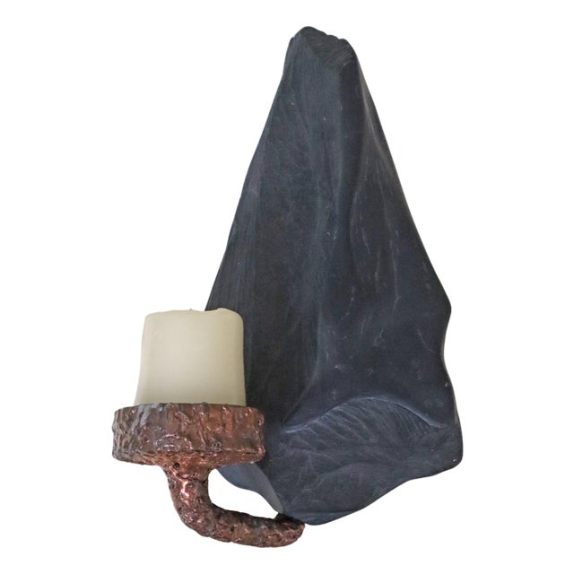 Mid-Century Modern Slate and Copper Wall Candleholder, 1960s For Sale