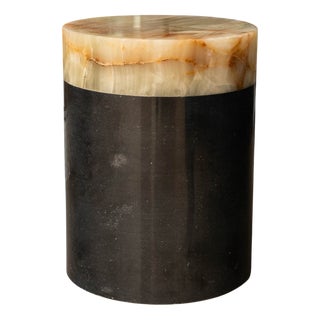 Round Black Marble and Onyx Side Table by Forzini For Sale
