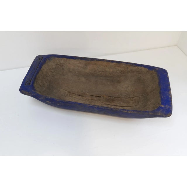 Wood Large Antique Swedish Folk Art Blue Wooden Trough, Late 1800s For Sale - Image 7 of 17