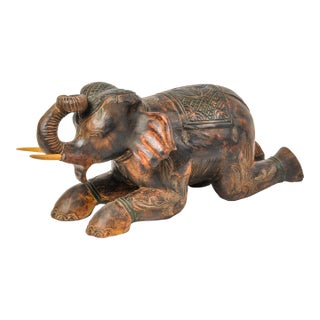 Vintage Thai Hand Carved Elephant Taper Candle Holder For Sale