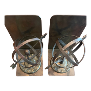 Vintage Mid-Century Armillary Sphere & Arrow Bookends