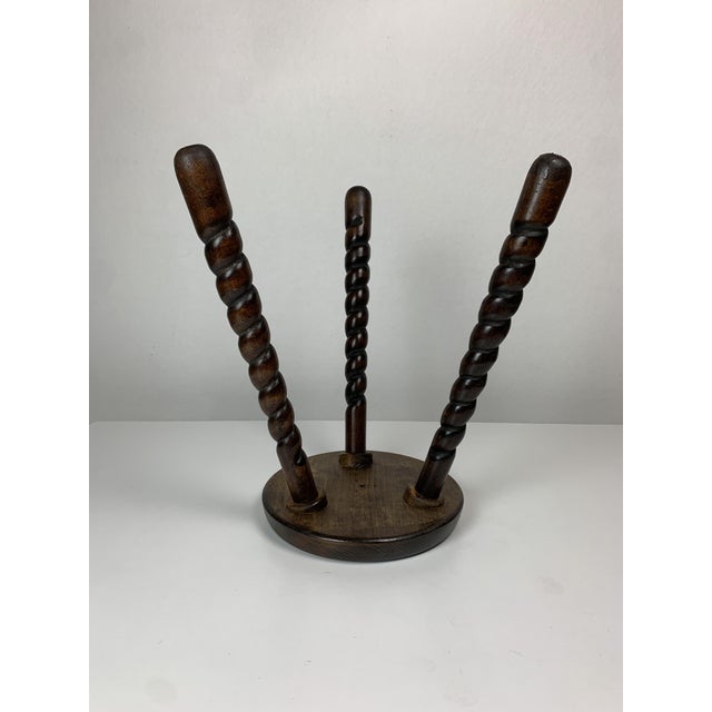 Mid-Century Modernist French Brutalist Wood Turned Tripod Stools, 1950s, Set of 2 For Sale - Image 14 of 18