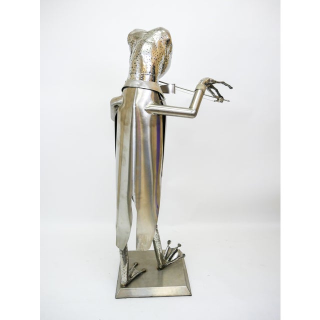 "Frog Violinist" Folk Art Metal Sculpture by James Sauer For Sale - Image 4 of 12