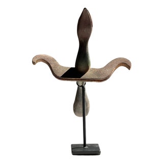 Traditional Indonesian Decorative Wooden Bird on a Base with a Crest and Rounded Wings For Sale