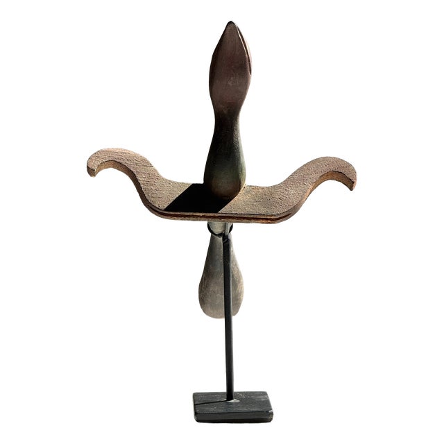 Traditional Indonesian Decorative Wooden Bird on a Base with a Crest and Rounded Wings For Sale
