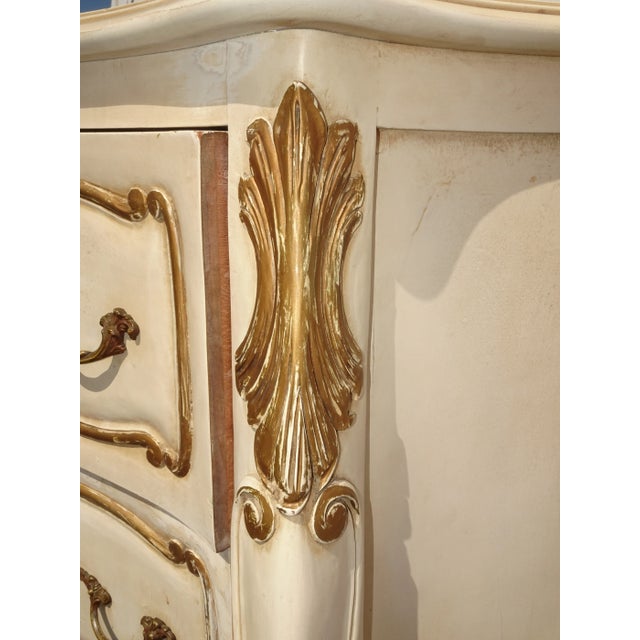 Vintage Tallboy Dresser French Country Off White With Gold Trim Chest of Drawers For Sale - Image 9 of 13